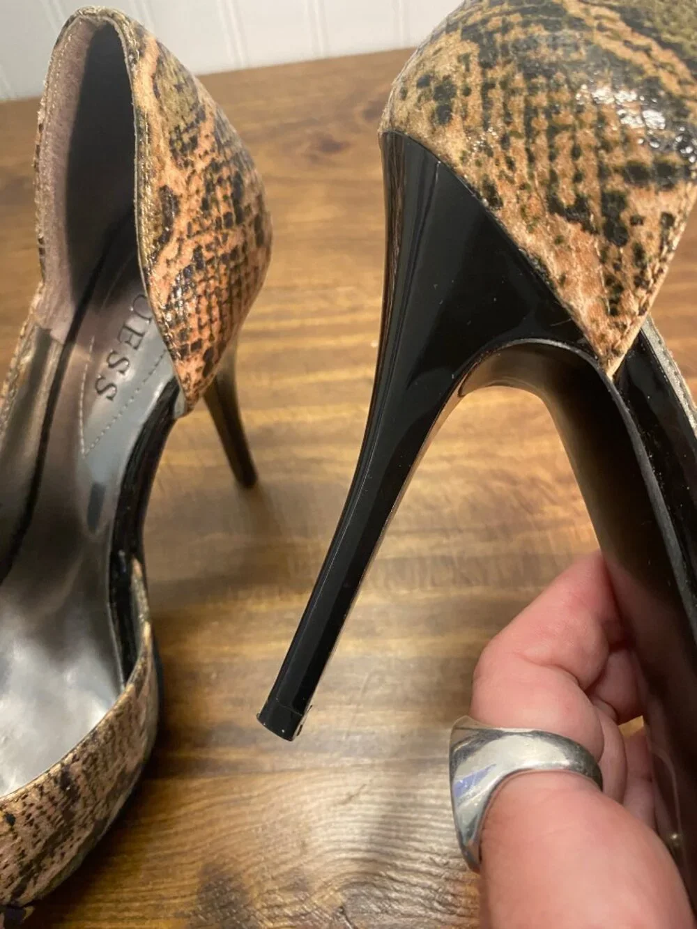 GUESS - Locklyn Snakeskin Animal Print Peep Toe Stiletto Heels - Size 6M